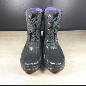 Sperry Saltwater Quilted Women's Sz 7 Black & Purple Duck Winter Rain Boots